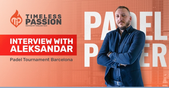 Aleksandar Starčević from Timeless Tech during an interview about Timeless Passion at the Padel Tournament in Barcelona