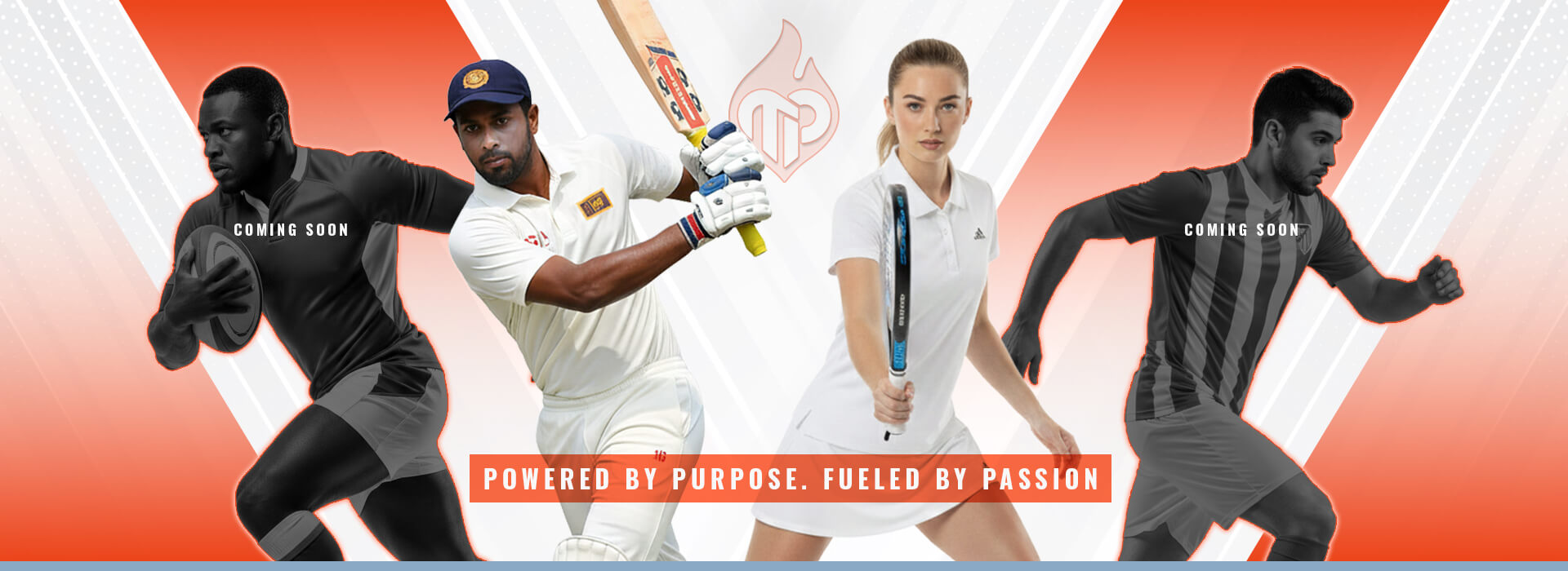 Hero banner of Timeless Passion featuring athletes from cricket, tennis, rugby, and football with the slogan “Powered by Purpose. Fueled by Passion.”